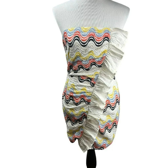 Tularosa Revolve Brynn Dress, Size Medium, Rainbow Zigzag, Mini Strapless Ruffle - Picture 4 of 10
